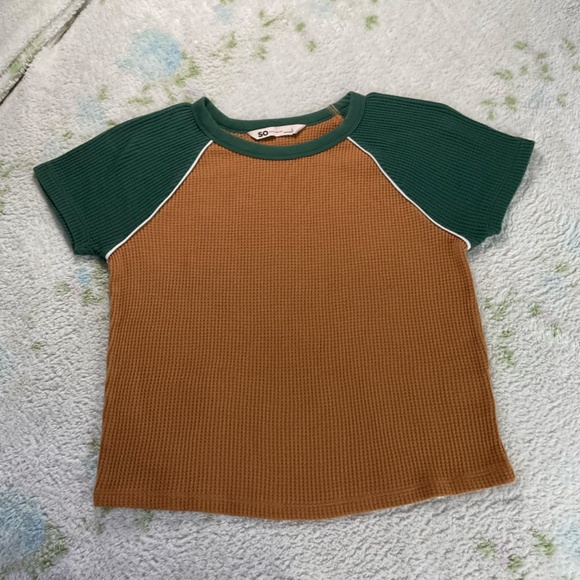 SO Women's Orange/Brown and Green Crop Top - Picture 2 of 7